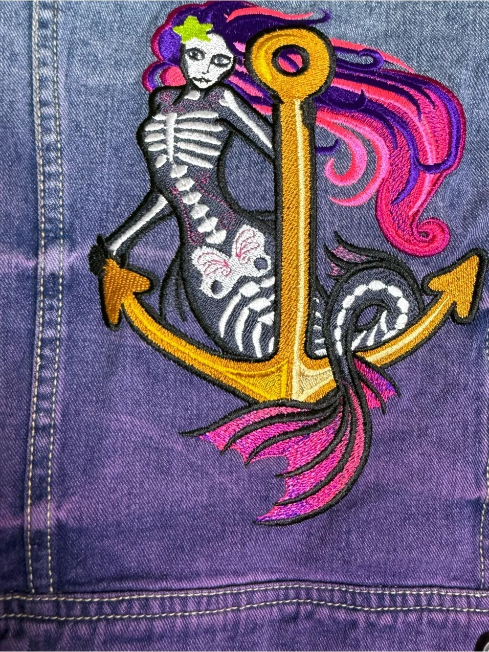 Free People 4 Jacket Embroidered Mermaid Muerta  Denim Purple Ombre Cropped Jean - Picture 8 of 10